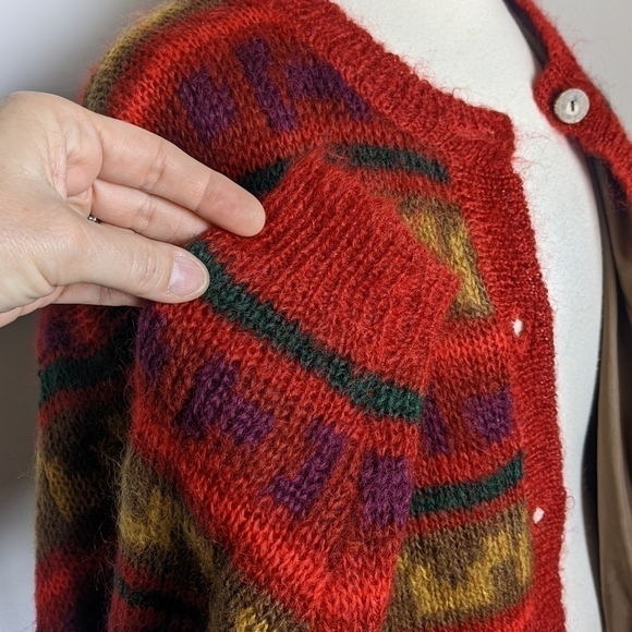 VINTAGE Eddie Bauer Mohair Blend Fair Isle Cardigan L eclectic Grandpa core - Picture 5 of 12